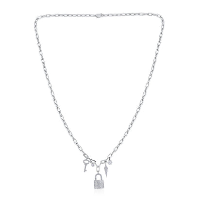 Solid Gold 0.7ct Natural Diamond Kite Key Lock Ball Charm Necklace