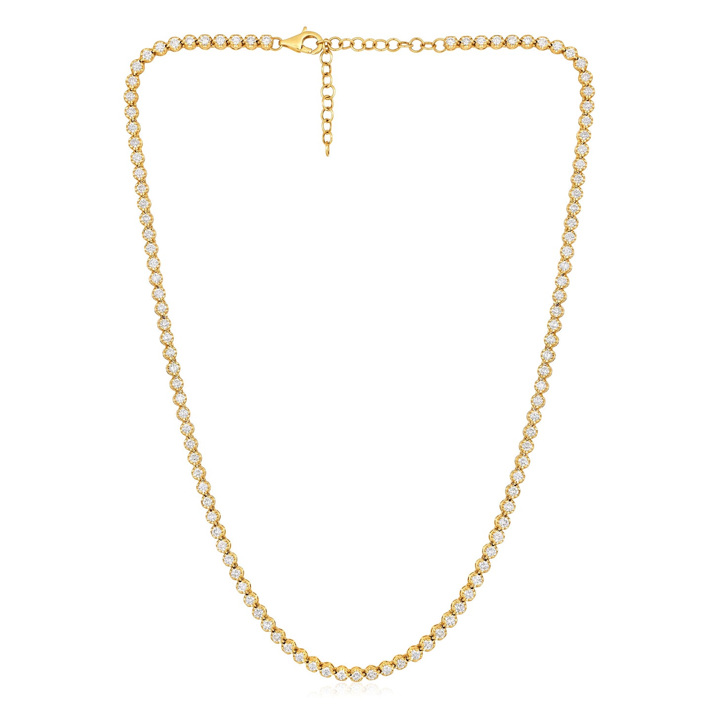 Solid Gold 5ct Natural Diamond 3.2mm Buttercup Tiger Tennis Necklace