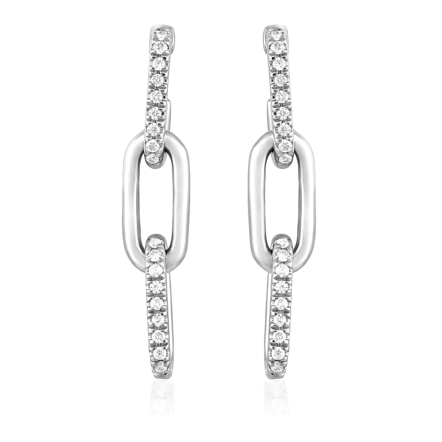 Solid Gold 0.1ct Natural Diamond Paperclip Stud Drop Dangle Earrings