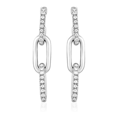 Solid Gold 0.1ct Natural Diamond Paperclip Stud Drop Dangle Earrings