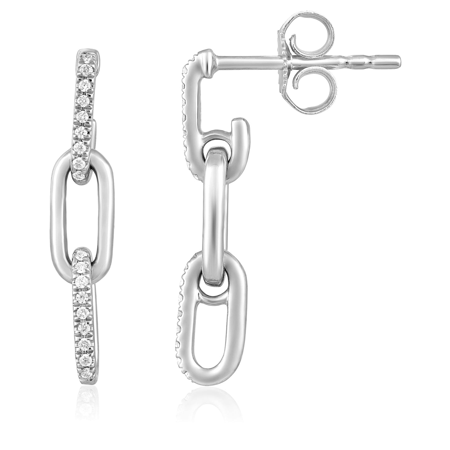 Solid Gold 0.1ct Natural Diamond Paperclip Stud Drop Dangle Earrings