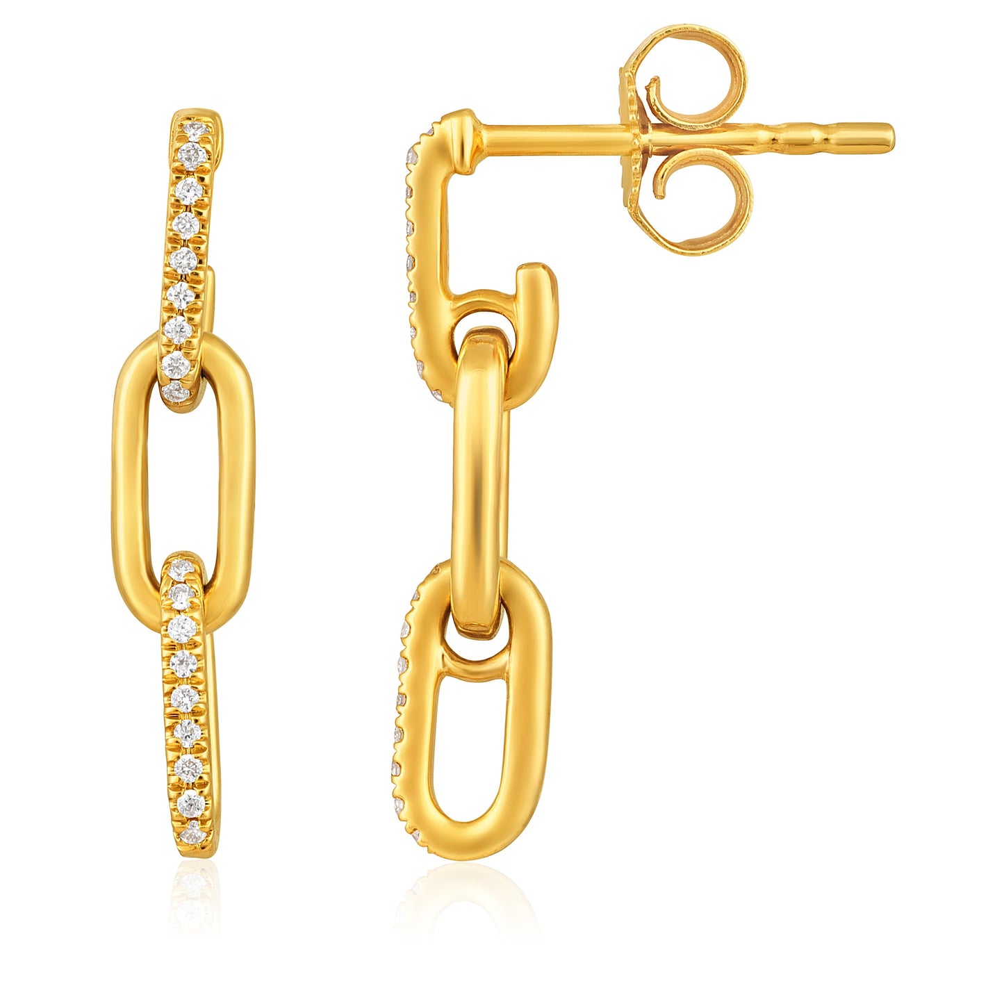 Solid Gold 0.1ct Natural Diamond Paperclip Link Drop Earrings