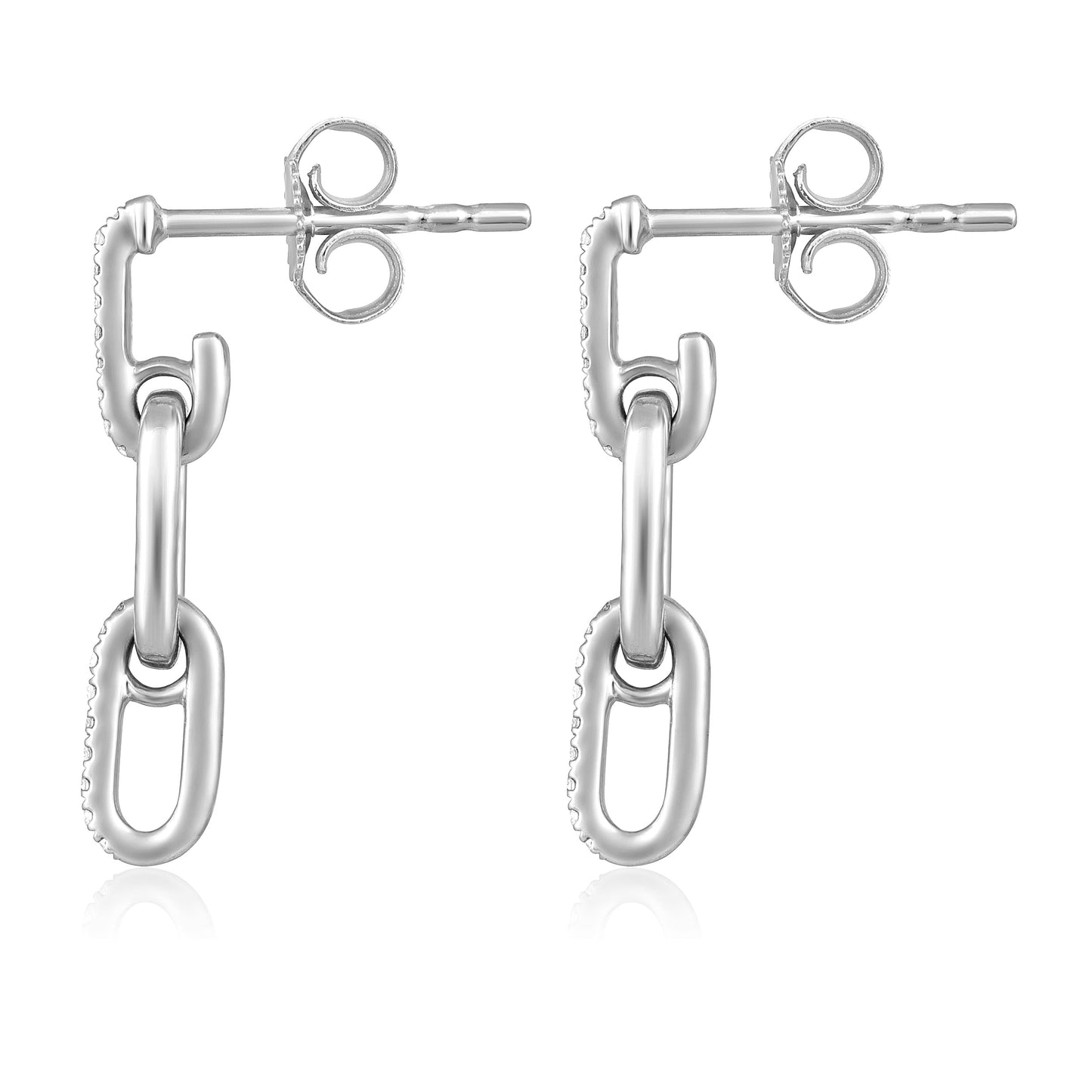 Solid Gold 0.1ct Natural Diamond Paperclip Stud Drop Dangle Earrings
