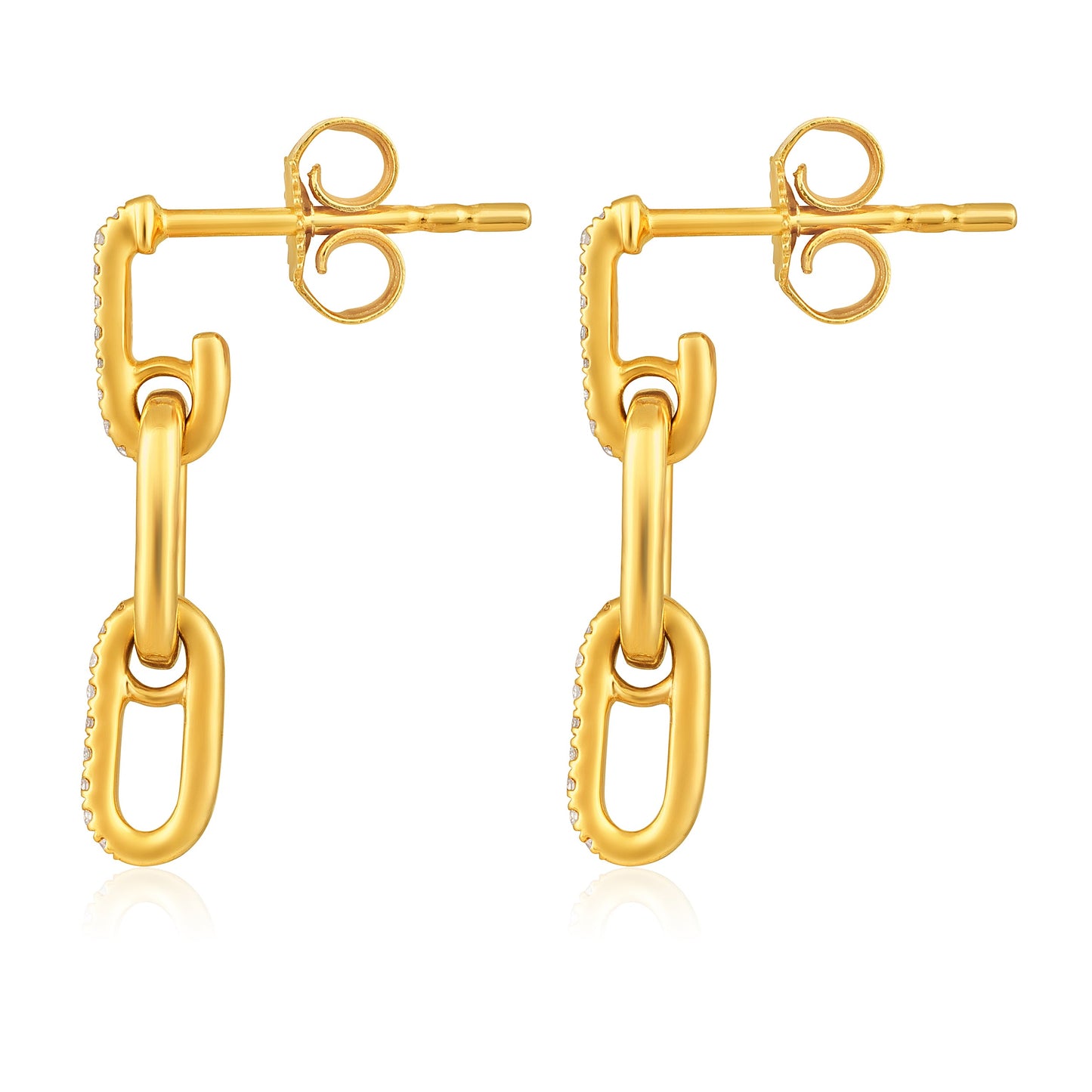 Solid Gold 0.1ct Natural Diamond Paperclip Link Drop Earrings