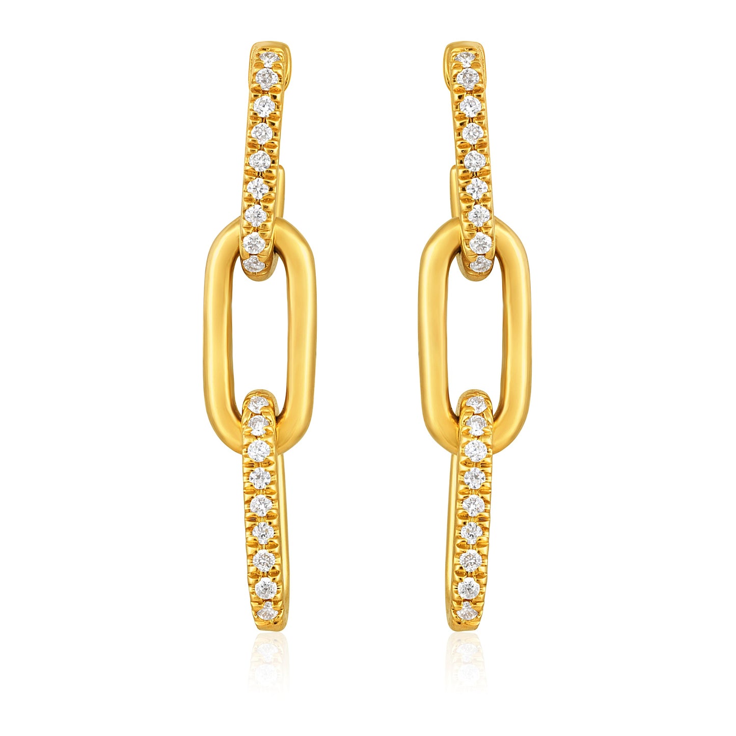 Solid Gold 0.1ct Natural Diamond Paperclip Link Drop Earrings