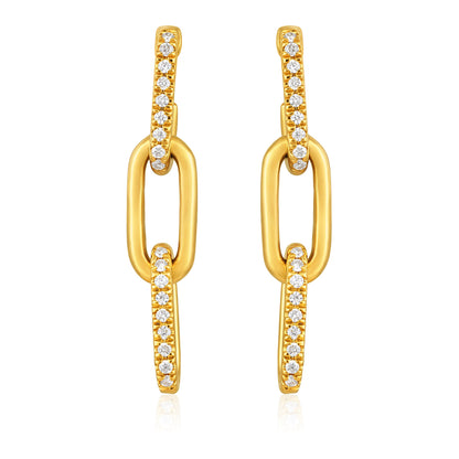 Solid Gold 0.1ct Natural Diamond Paperclip Link Drop Earrings
