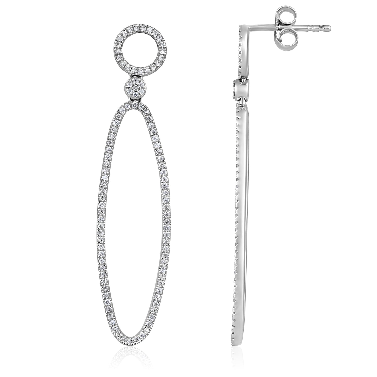 Solid Gold 0.4ct Natural Diamond Oval Circle Drop Earrings