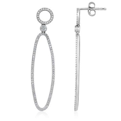 Solid Gold 0.4ct Natural Diamond Oval Circle Drop Earrings