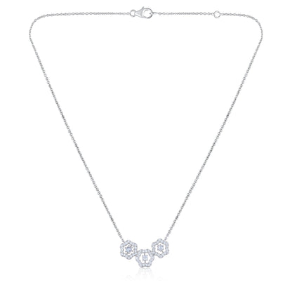 Solid Gold 0.6ct Natural Diamond Rose-Cut Cushion 3 Flower Necklace