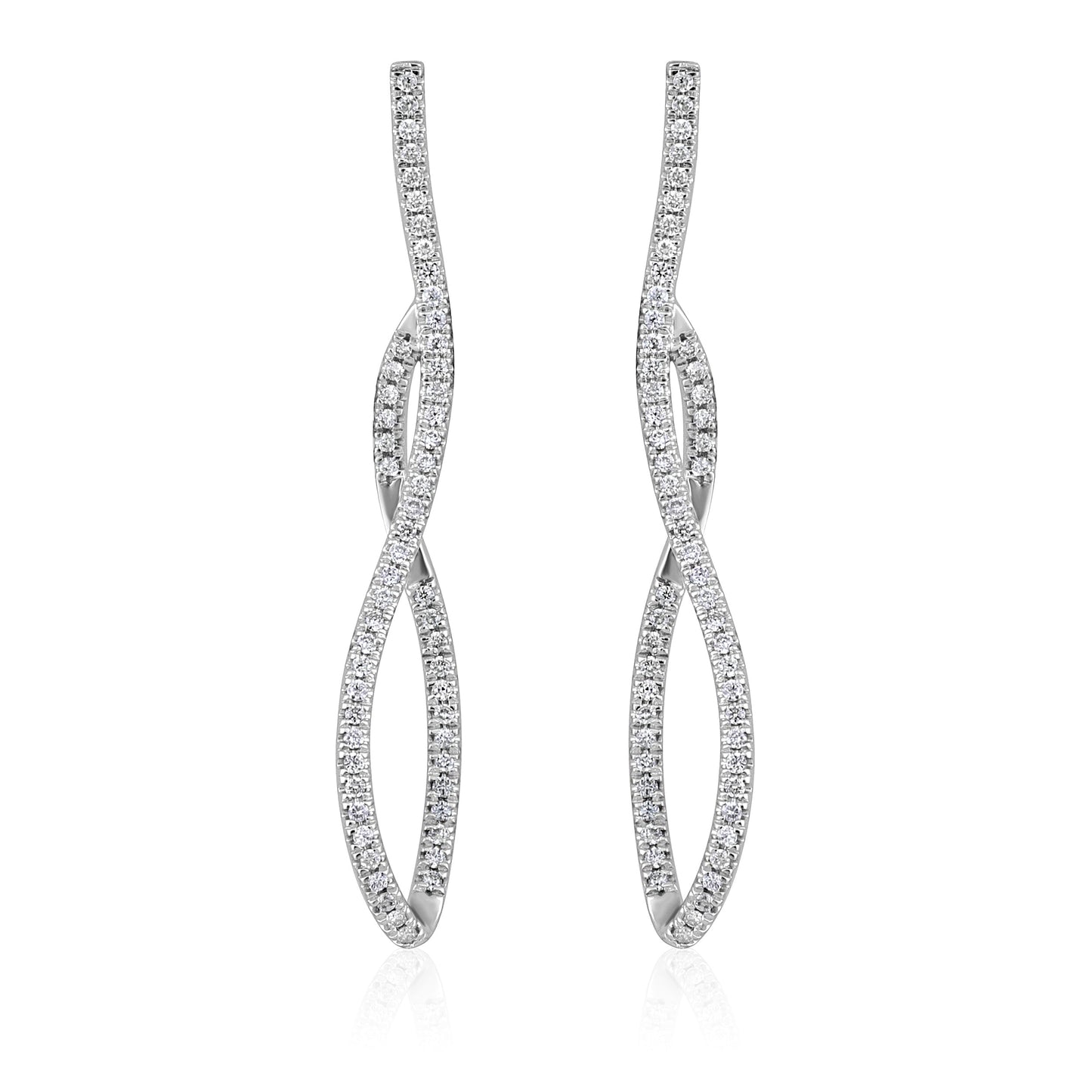Solid Gold 0.2ct Natural Diamond Twist 30.5mm Drop Earrings