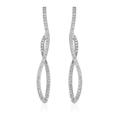 Solid Gold 0.2ct Natural Diamond Twist 30.5mm Drop Earrings