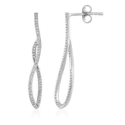 Solid Gold 0.2ct Natural Diamond Twist 30.5mm Drop Earrings