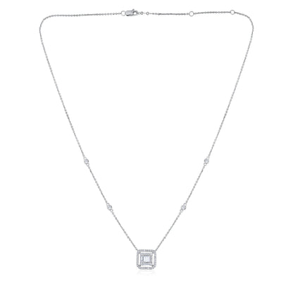Solid Gold 0.7ct Natural Diamond Baguette Rectangle Pendant Necklace