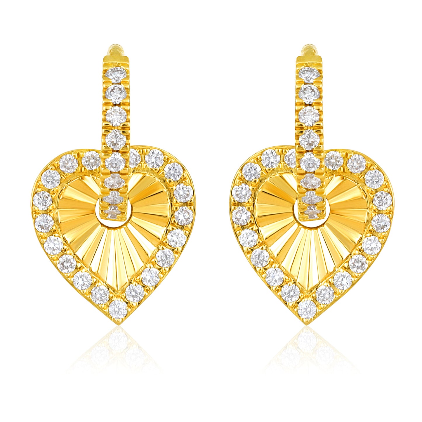 Solid Gold 0.5ct Natural Diamond Heart Hoop Drop Earrings