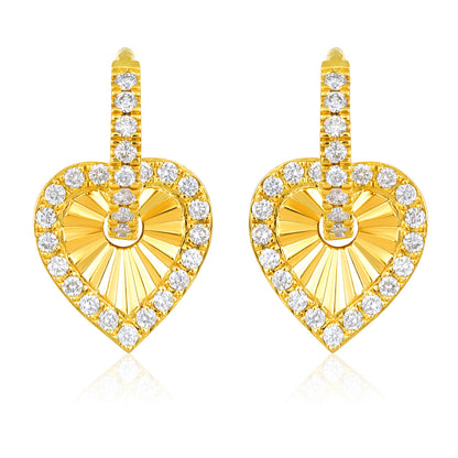 Solid Gold 0.5ct Natural Diamond Heart Hoop Drop Earrings