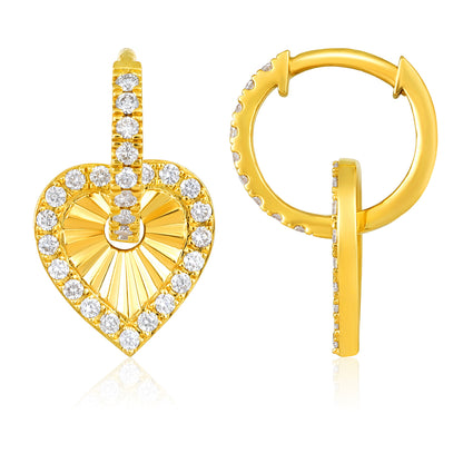 Solid Gold 0.5ct Natural Diamond Heart Hoop Drop Earrings