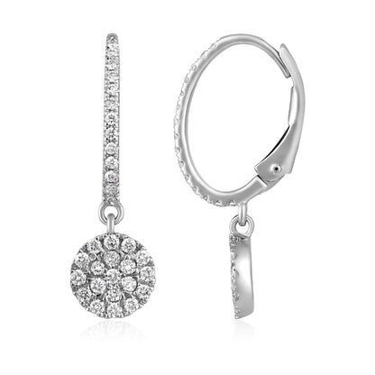Solid Gold 0.5ct Natural Diamond Circle Charm Hopp Drop Earrings