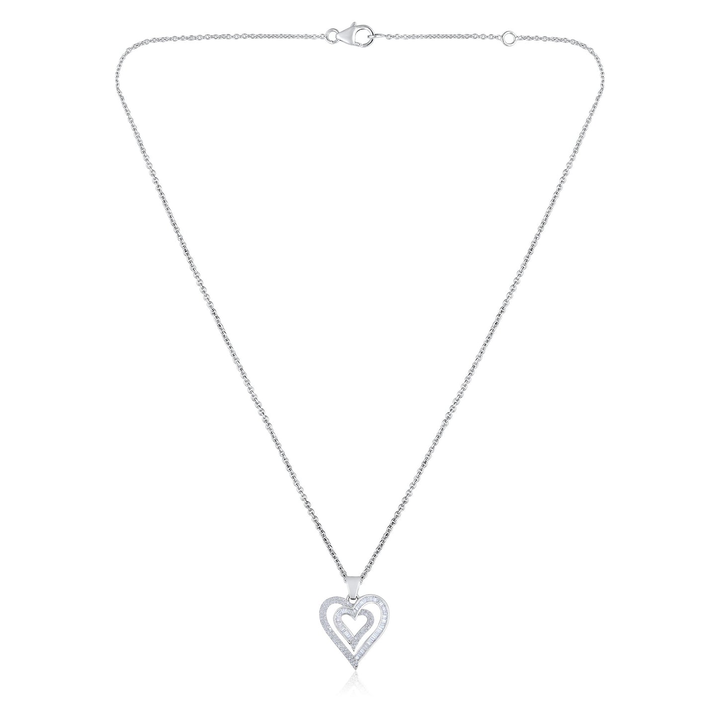 Solid Gold 1.4ct Natural Diamond Baguette Heart Pendant Necklace