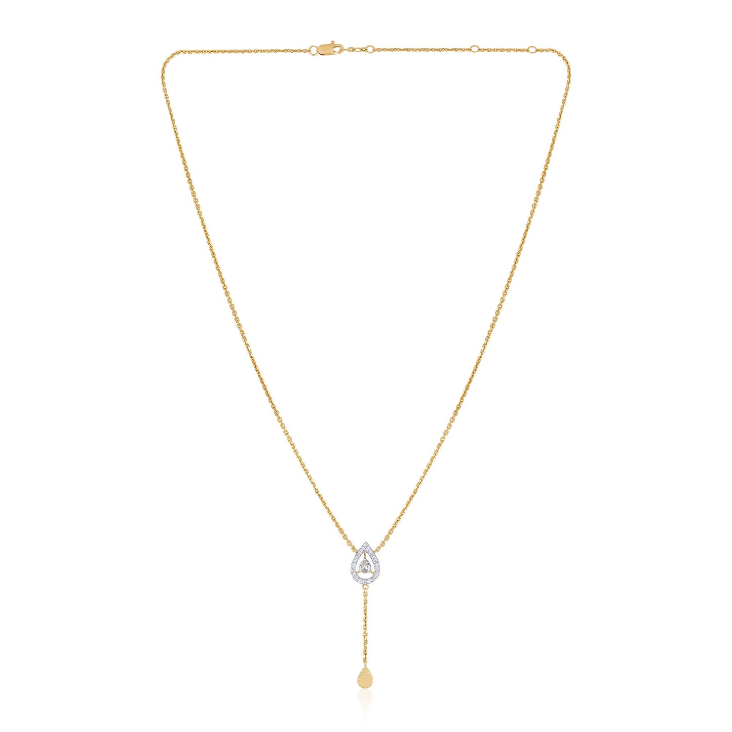 Solid Gold Natural Diamond Pear Lariat Y Drop Necklace