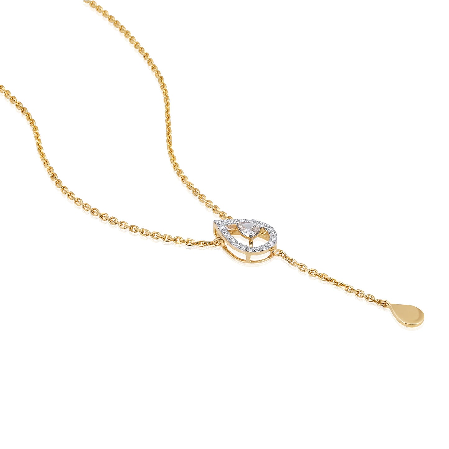 Solid Gold Natural Diamond Pear Lariat Y Drop Necklace
