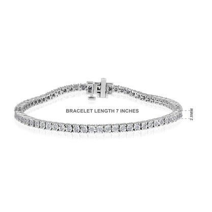 Solid Gold 1ct Natural Diamond 2.8mm Illusion 4 Prong Tennis Bracelet