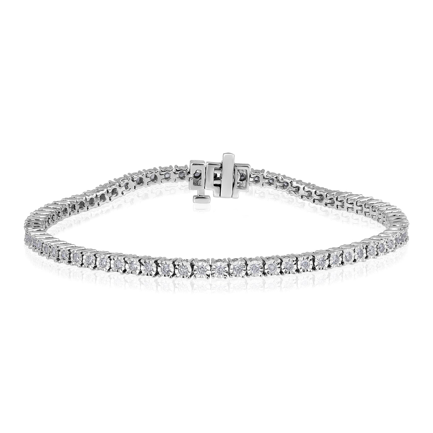 Solid Gold 1ct Natural Diamond 2.8mm Illusion 4 Prong Tennis Bracelet