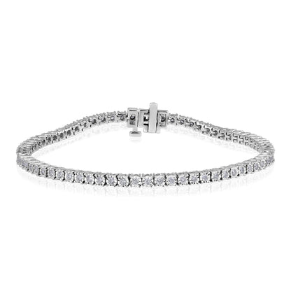 Solid Gold 1ct Natural Diamond 2.8mm Illusion 4 Prong Tennis Bracelet