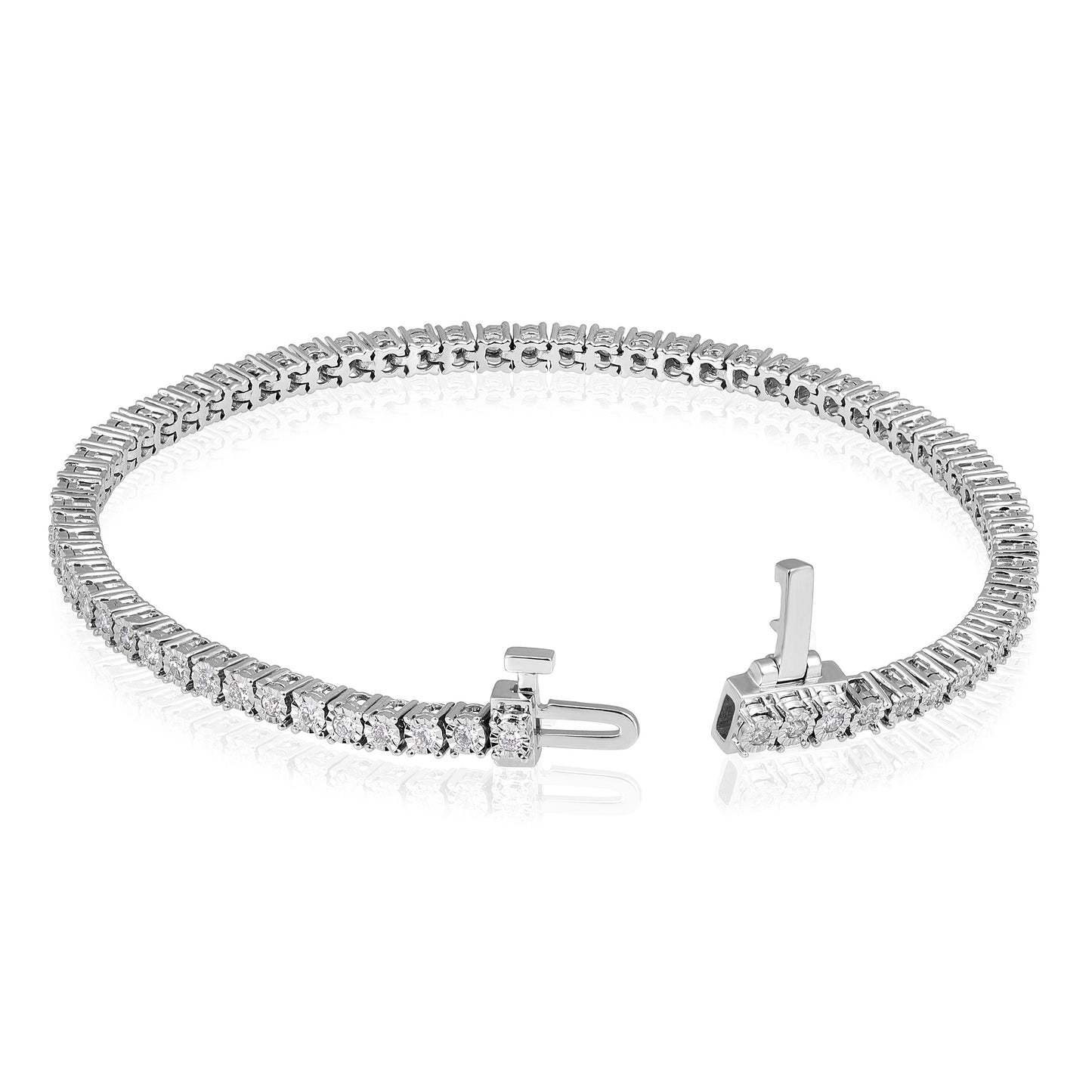 Solid Gold 1ct Natural Diamond 2.8mm Illusion 4 Prong Tennis Bracelet