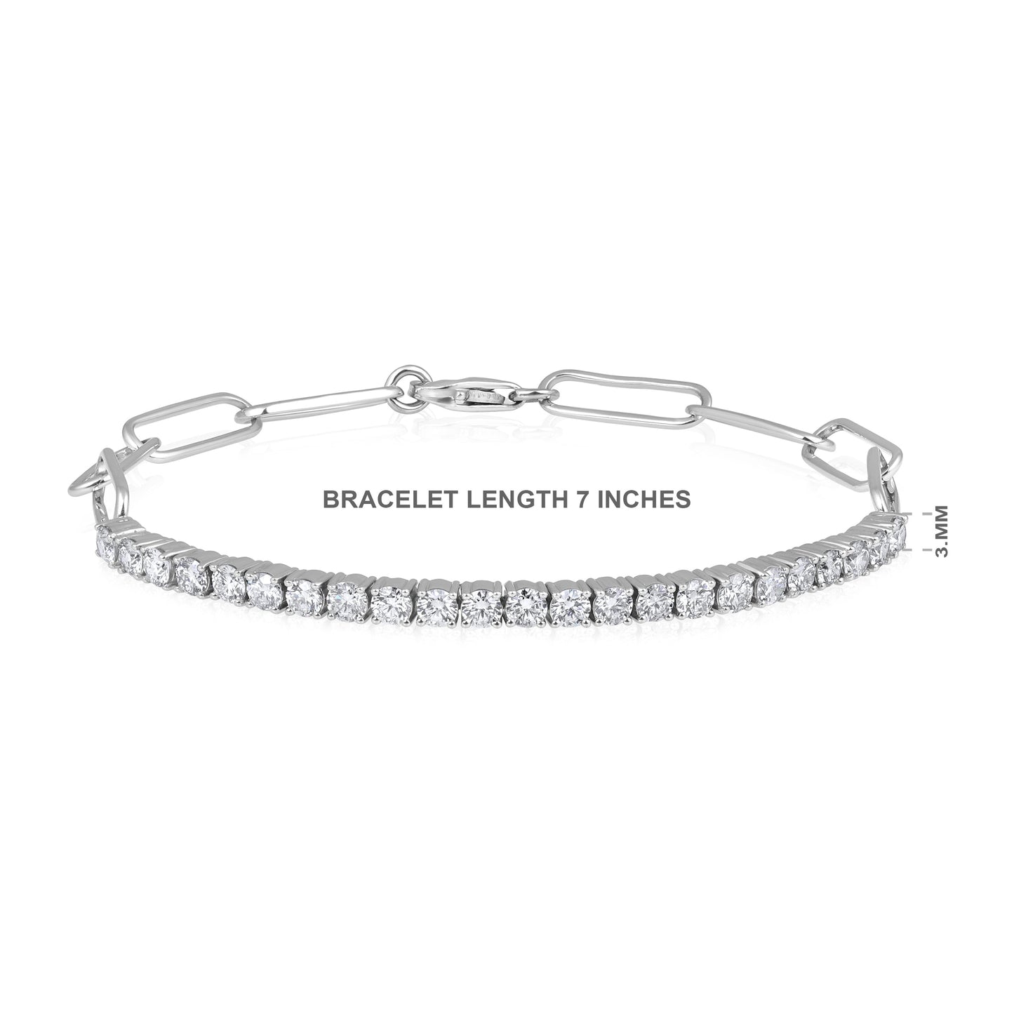 Solid Gold 2ct Natural Diamond Paperclip Link Half Tennis Bracelet