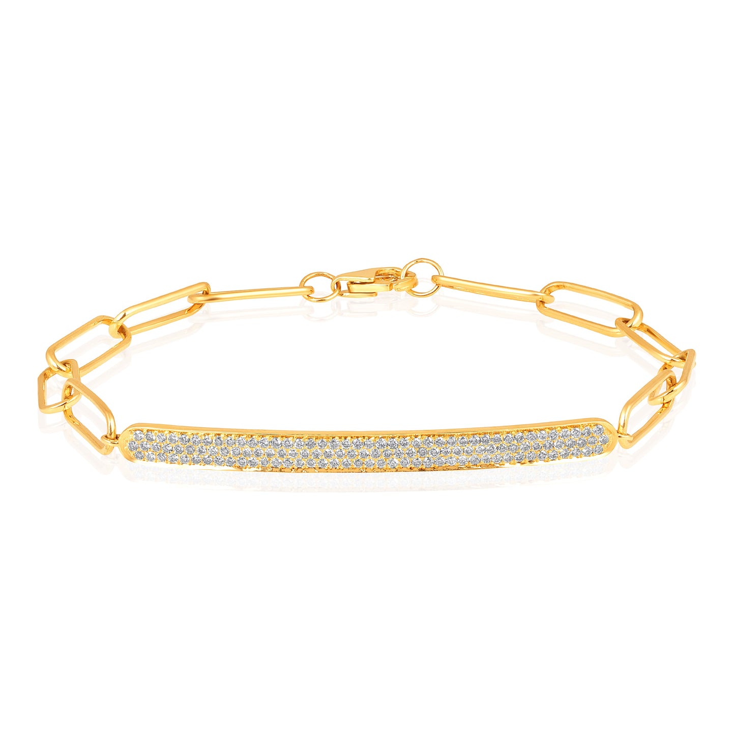 Solid Gold 0.6ct Natural Diamond Paperclip Link Bar Bracelet