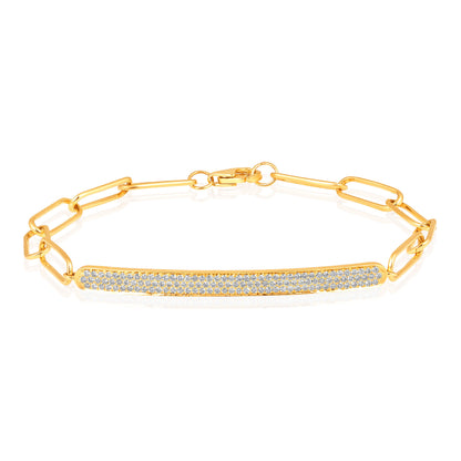 Solid Gold 0.6ct Natural Diamond Paperclip Link Bar Bracelet