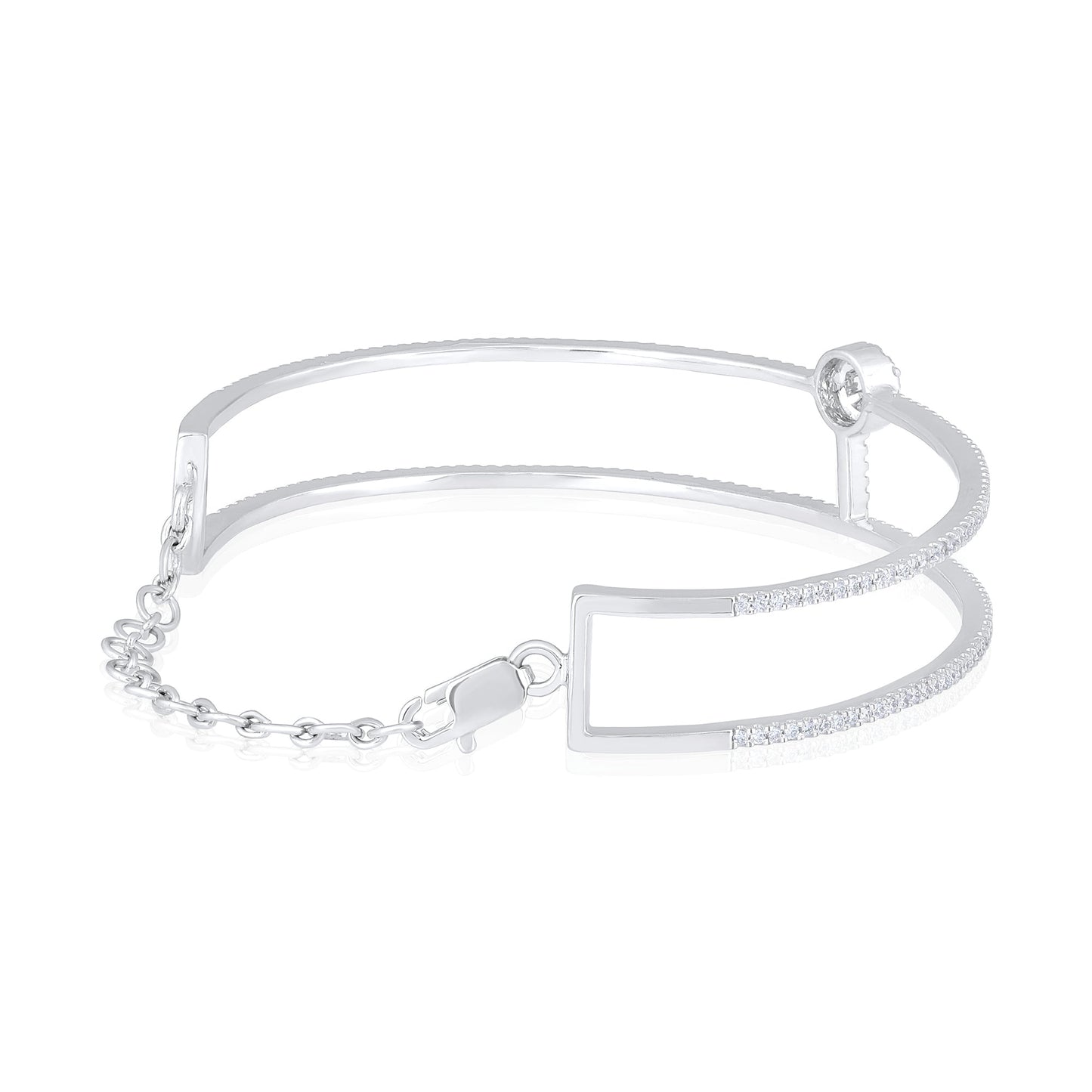 Solid Gold 1ct Natural Diamond 2 Layer Line Cuff Bracelet