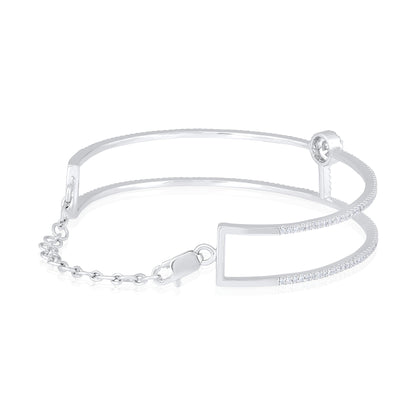 Solid Gold 1ct Natural Diamond 2 Layer Line Cuff Bracelet