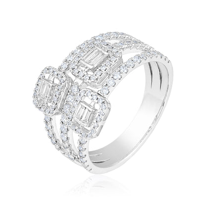 Solid Gold 1.1ct Natural Diamond Baguette Swirl Ring