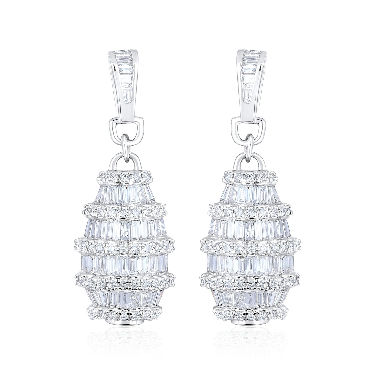 Solid Gold 1.9ct Natural Diamond Baguette Chandelier Drop Earrings