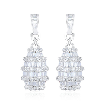 Solid Gold 1.9ct Natural Diamond Baguette Chandelier Drop Earrings