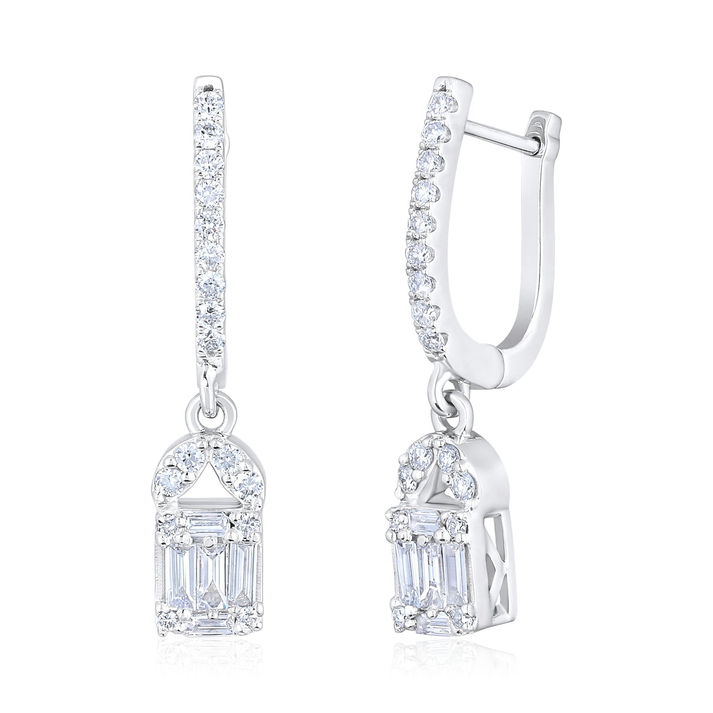 Solid Gold .7ct Natural Diamond Baguette Chandelier Hoop Earrings