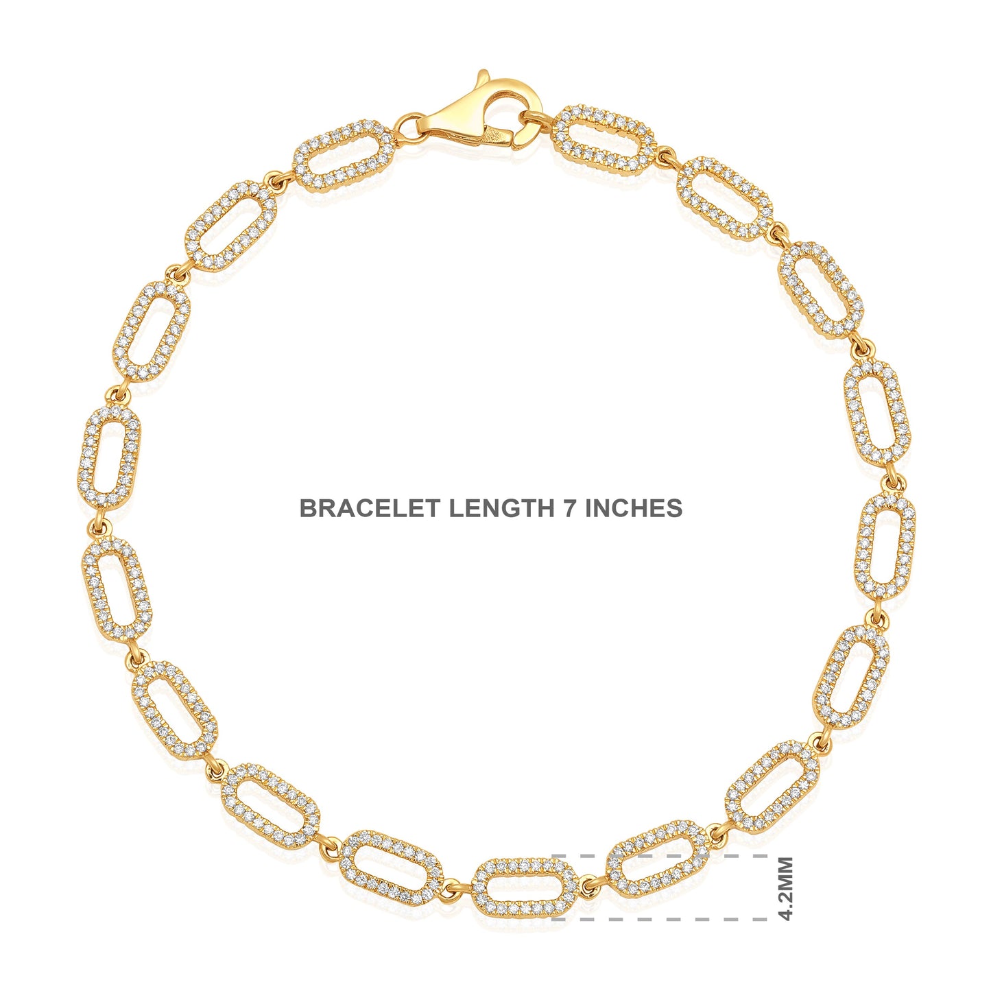 Solid Gold 1.6ct Natural Diamond Paperclip Link Chain Bracelet