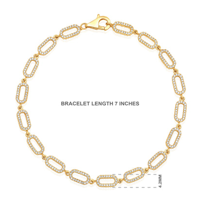 Solid Gold 1.6ct Natural Diamond Paperclip Link Chain Bracelet