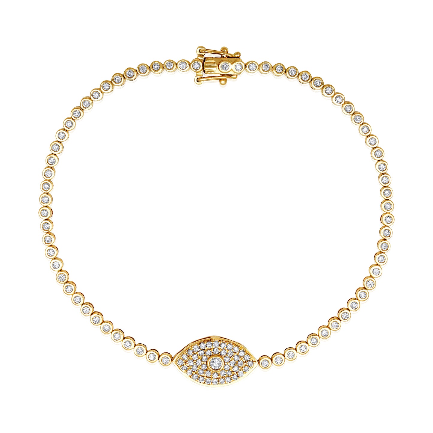 Solid Gold 1ct Natural Diamond Evil Eye Bead Tennis Bracelet