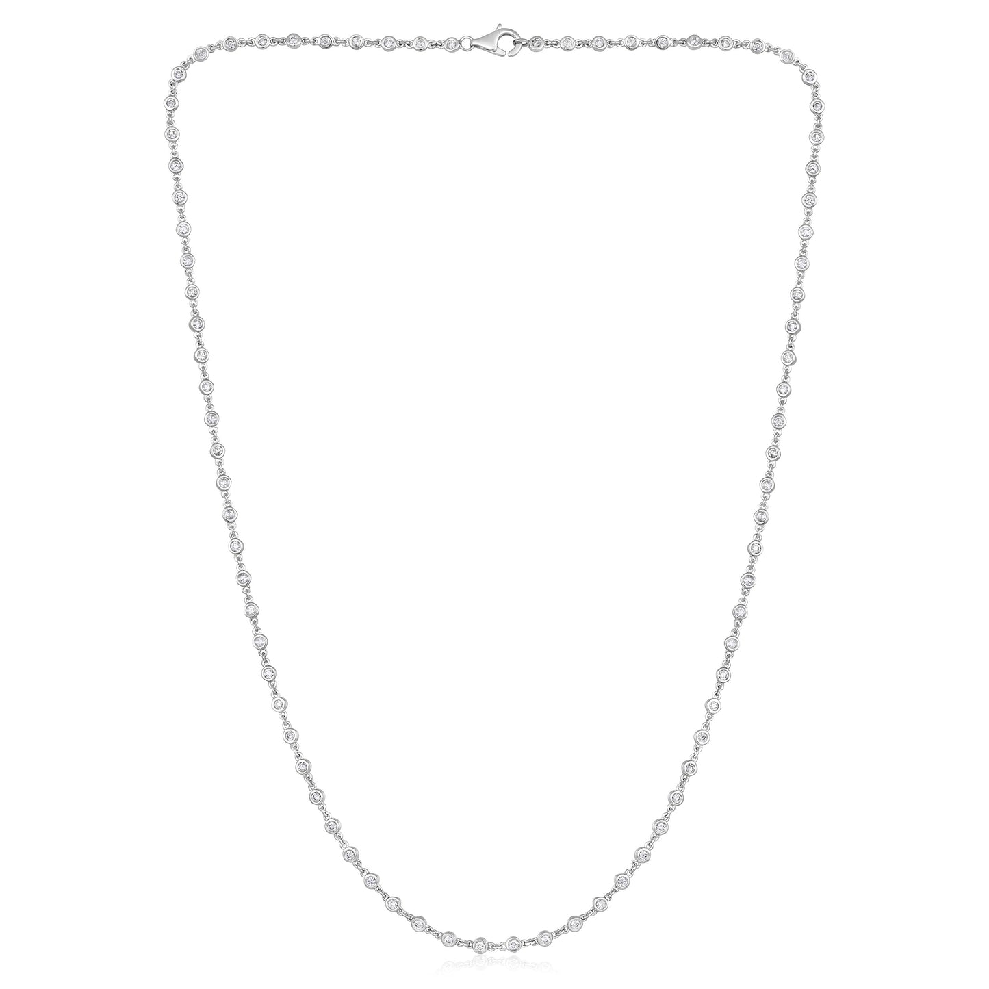 Solid Gold 1.7ct Natural Diamond 3mm Bezel Chain By Yard Rope Necklace