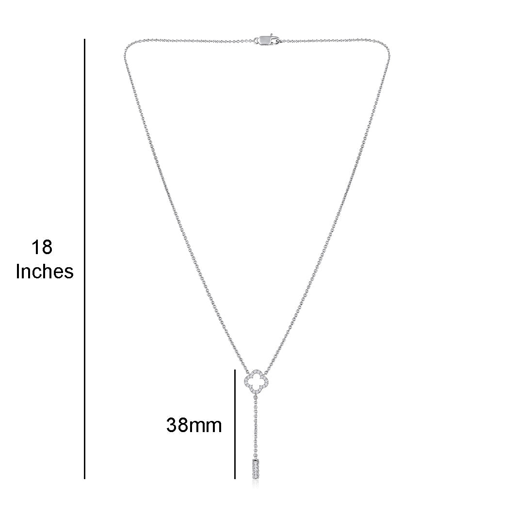 Solid Gold Natural Diamond Clover Y Drop Lariat Necklace