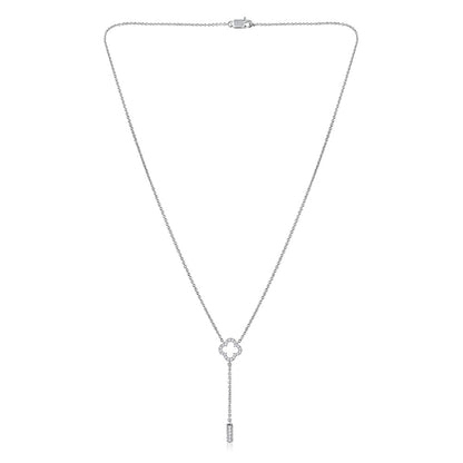 Solid Gold Natural Diamond Clover Y Drop Lariat Necklace
