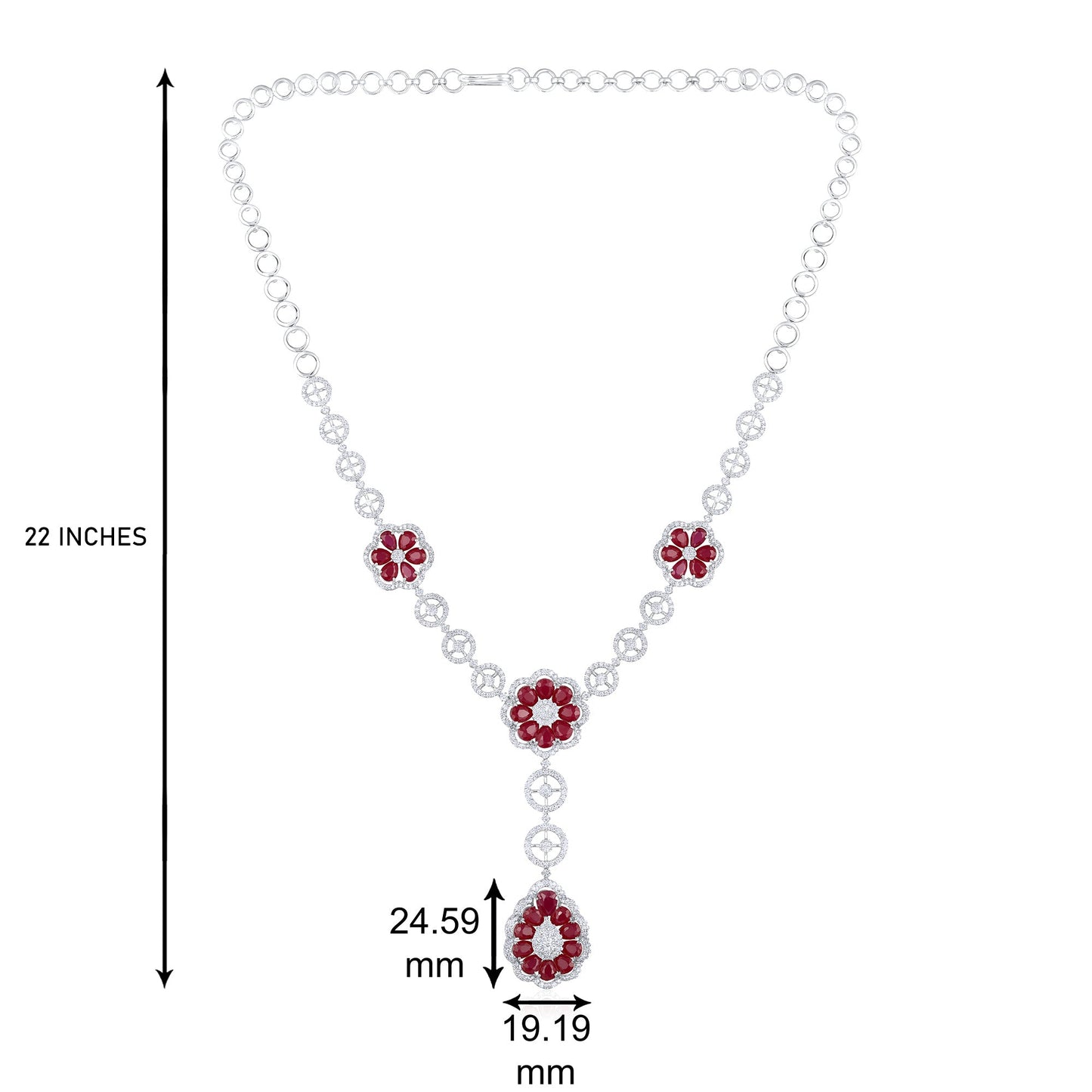 Solid Gold 23.5ct Natural Diamond w/ Ruby Flower Necklace Set