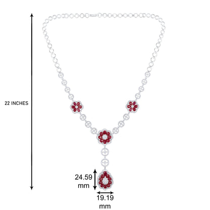 Solid Gold 23.5ct Natural Diamond w/ Ruby Flower Necklace Set