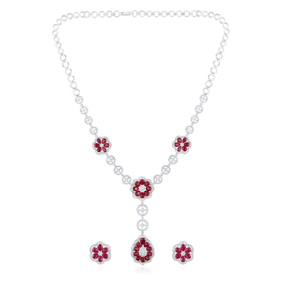 Solid Gold 23.5ct Natural Diamond w/ Ruby Flower Necklace Set
