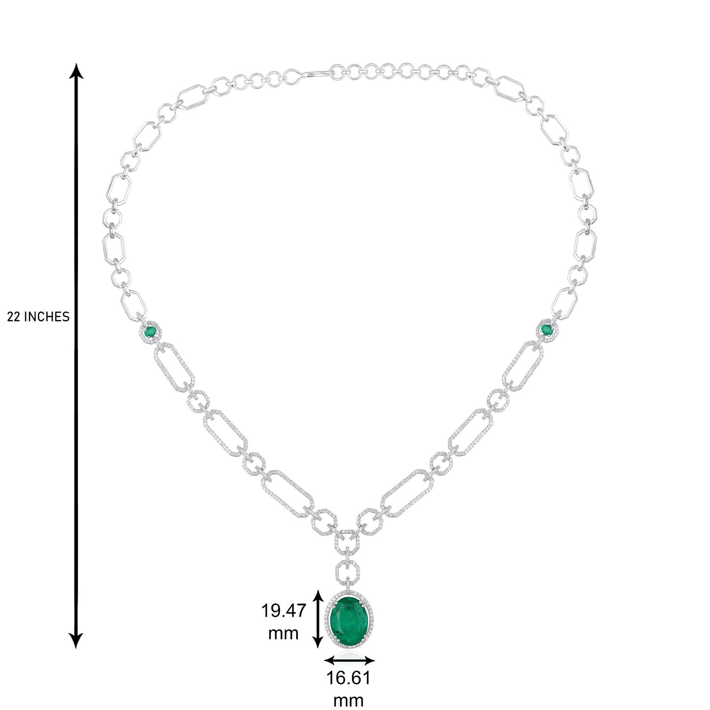 Solid Gold 11.6ct Natural Diamond w/ Emerald Necklace