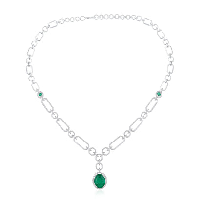 Solid Gold 11.6ct Natural Diamond w/ Emerald Necklace