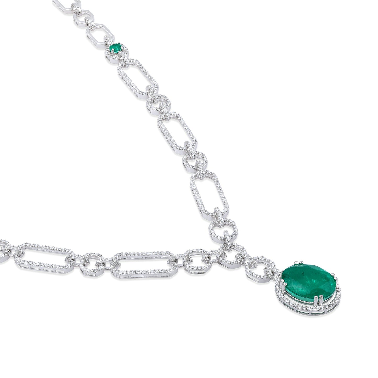 Solid Gold 11.6ct Natural Diamond w/ Emerald Necklace