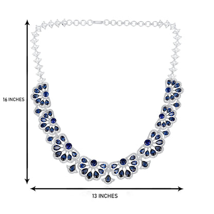 Solid Gold 41.1ct Natural Diamond w/ Sapphire Necklace Earrings Set
